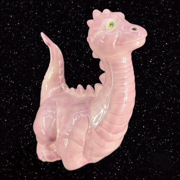 Ceramic Hand Painted Ceramic Pink Dinosaur Figurine Whimsical Figure Vintage - Picture 2 of 12
